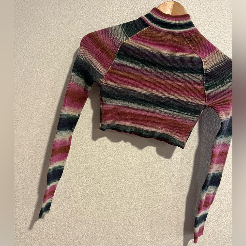 Urban Outfitters Lexi Cropped Viscose Blend Half Zip Sweater Top Striped Small - Picture 11 of 13